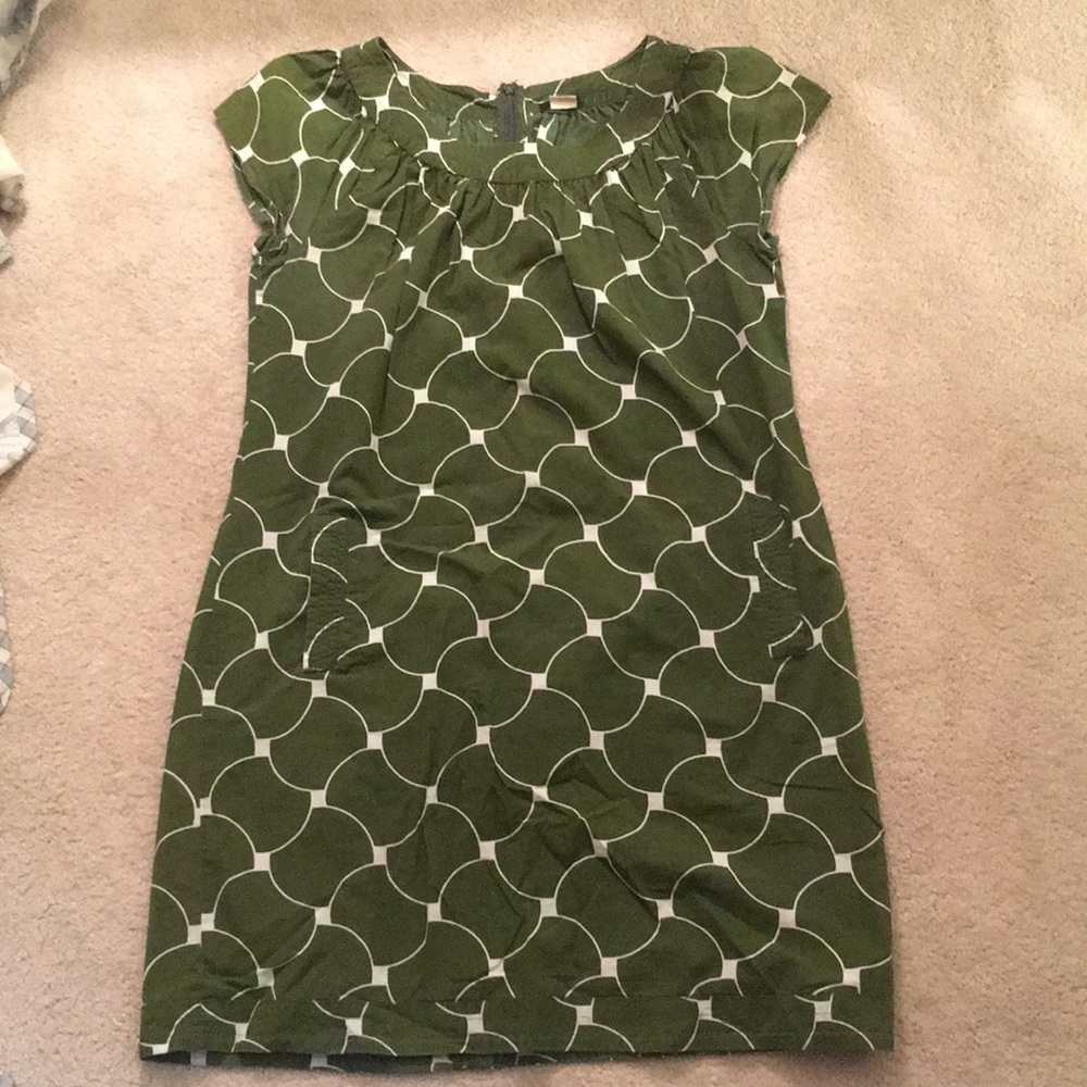 J CREW SIZE 6 Army Green Polka Mini dress +pockets
